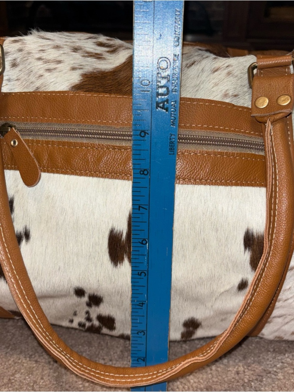 Myra Bag Cowhide Duffel Bag with Tan Leather Trim - Picture 7 of 13